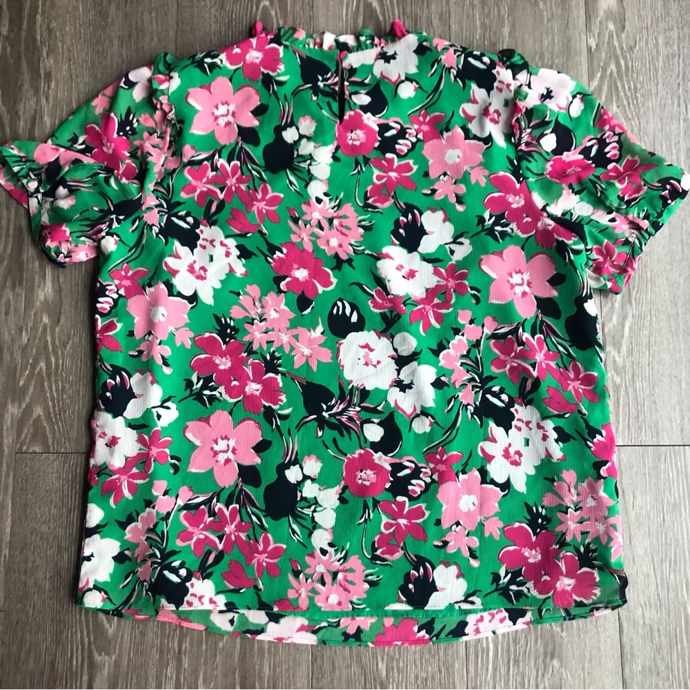J.crew kelly green and hot pink ruffled floral blouse. Sz M - Picture 4 of 5